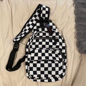 NWT 4 pocket crossbody backpack checker pattern